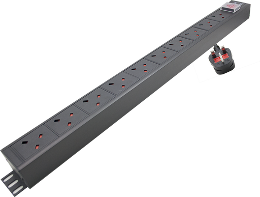 1U 10 Way Vertical 13A switched PDU with surge protection - Comsx